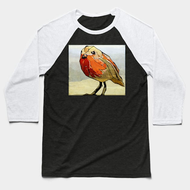 Simple Modern Digital Pop Art Bird in Red Baseball T-Shirt by SodaArtStudio